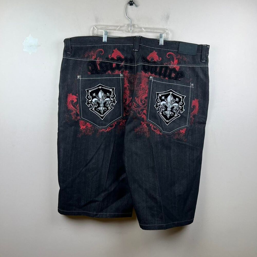 Raw Blue Black Denim  Y2K Skater Shorts With Red Accents Size 50